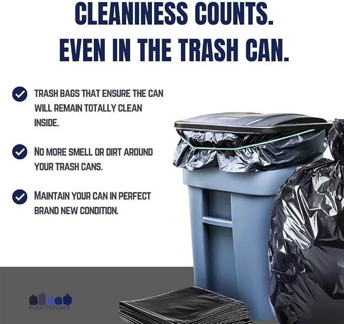 Plasticplace 64-65 Gallon Black Trash Bags, Heavy Duty Toter Can Liners - Image 5