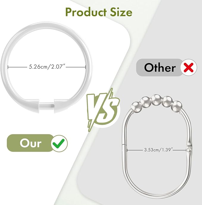 Amazer White Shower Curtain Rings, Shower Curtain Hooks Rings - Image 2