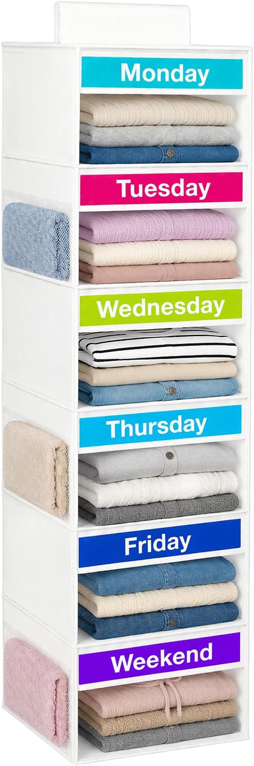Weekly Clothes Organizer for Closet, 6-Shelf Hanging Closet Organizer by Unknown