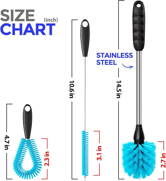 Holikme 4 Pack Bottle Brush 14.5" Long Handle Stainless Steel Brush, Straw - Image 6