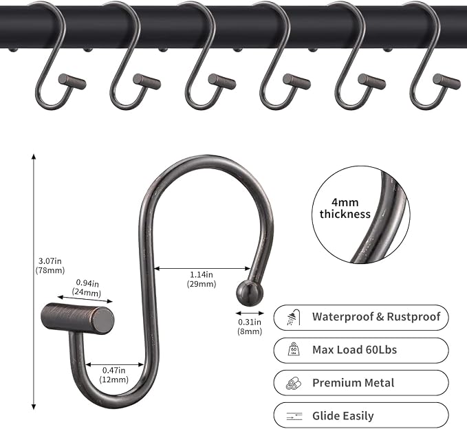 Gracelife Shower Curtain Hooks, T-Bar Decorative Hooks Hangers - Image 5