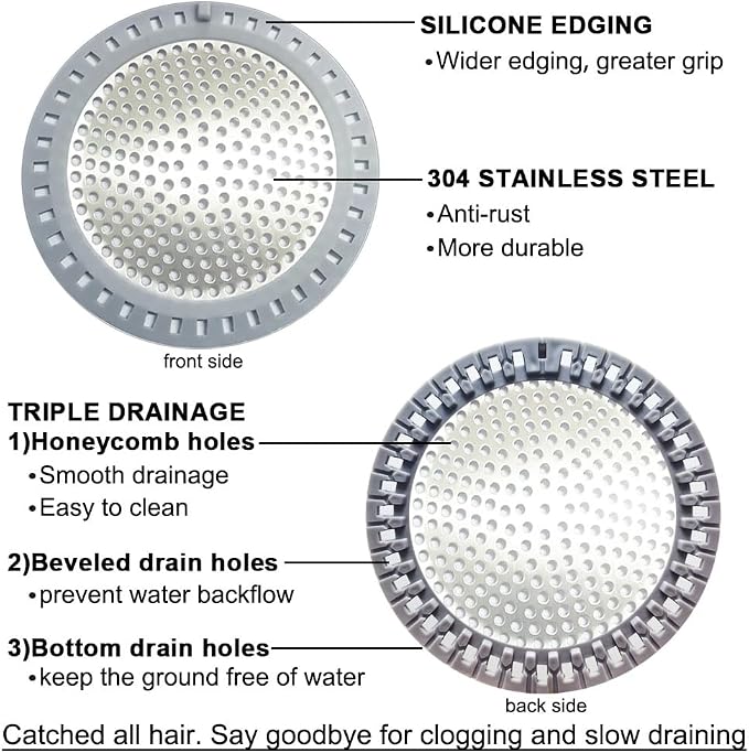 Seatery 2PCS Shower Drain Hair Catcher, Shower Drain Strainer, Stainless Steel - Image 3
