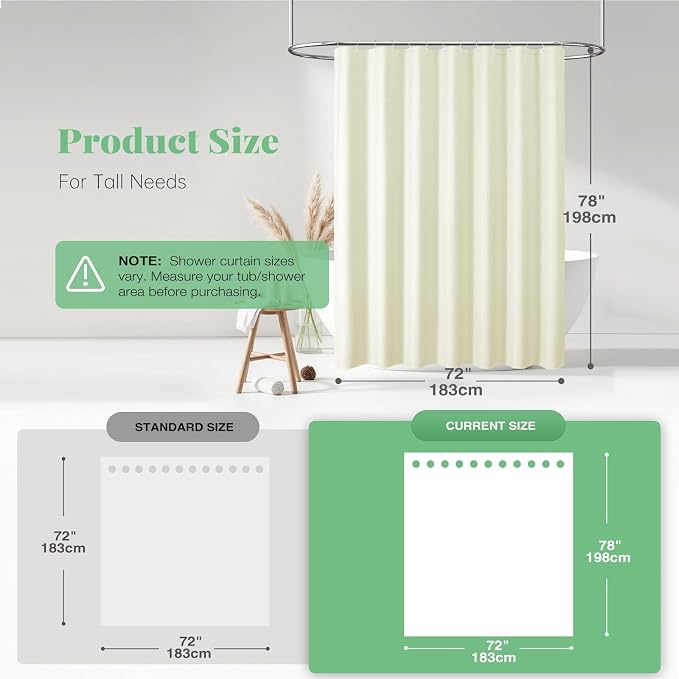 Dynamene Long Waffle Shower Curtain 256 GSM Heavy Fabric 72x78 Cream/Ivory - Image 4