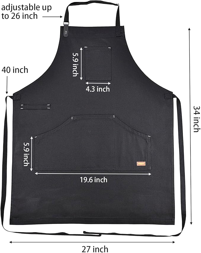 Apron with Pockets, Mens Womens Chef Bib Apron for Kitchen Cooking Grill BBQ Baking Server with Towel Loop
