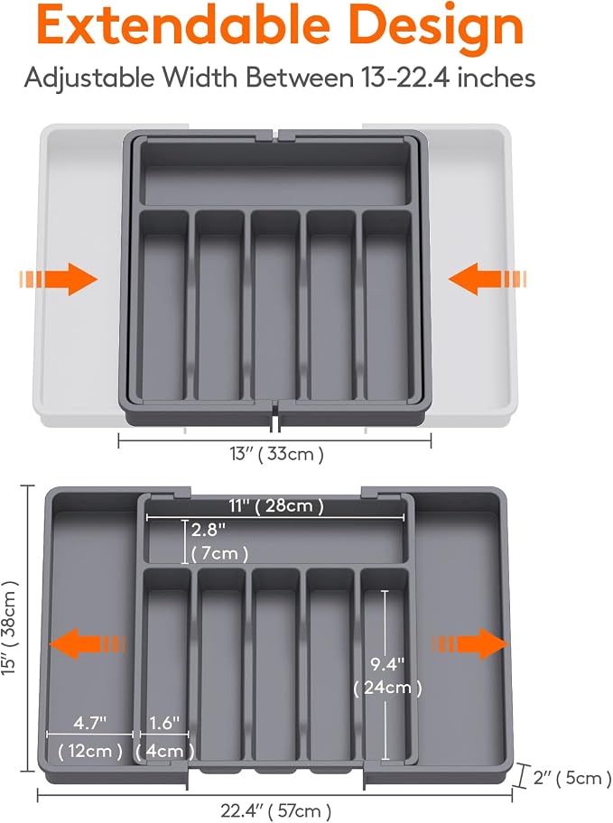 Lifewit Extra Large Silverware Drawer Organizer, Expandable Utensil Tray | BPA - Image 3