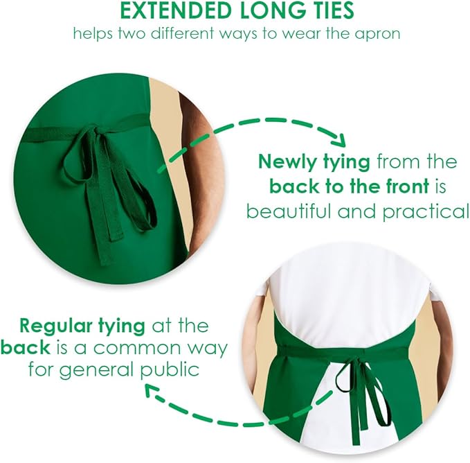 Aprons for Men - 100% Polyester Chef Apron Women with Extra Long Ties - Cooking Aprons for Women & Mens Apron