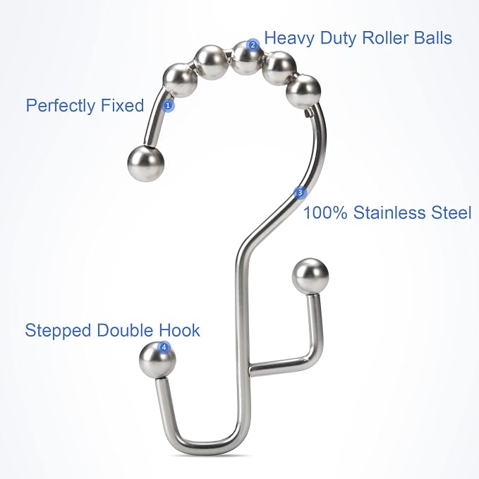 Shower Curtain Rings, SUTINE Double Shower Curtain Hooks, Rust-Resistant - Image 2