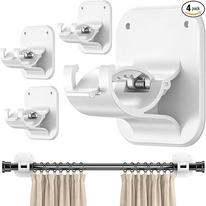 No Drill Curtain Rod Brackets-20LB, 4 Pack Self Adhesive Curtain Rod Holder | by JHCJHC