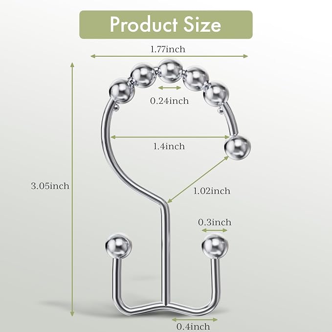 Shower Curtain Hooks Rings, Rust-Resistant Stainless Steel Double Shower - Image 2