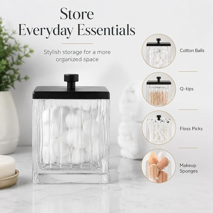 Vince Camuto Home Glass Cotton Jar Holder – Matte Black Lid, Elegant Bathroom - Image 6