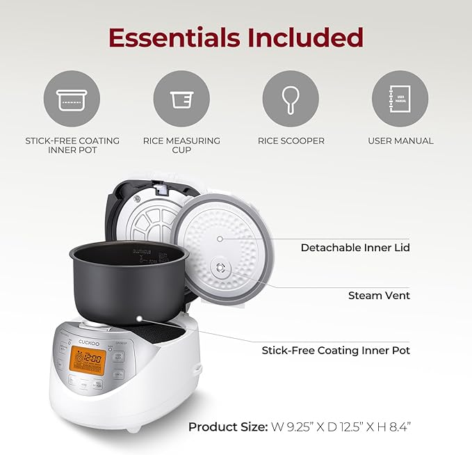 CUCKOO Micom Rice Cooker 6 Cup Uncooked / 12 Cup Cooked, Korean Fuzzy Logic Rice Cooker with Delay Timer & Keep Warm Setting, Versatile Food Steamer with Non-Stick Inner Pot, Silver (CR-0632F)