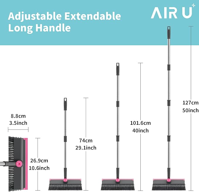 AIR U+ Floor Scrub Brush with Long Handle, 3-in-1 Rotating Head & Squeegee | - Image 6