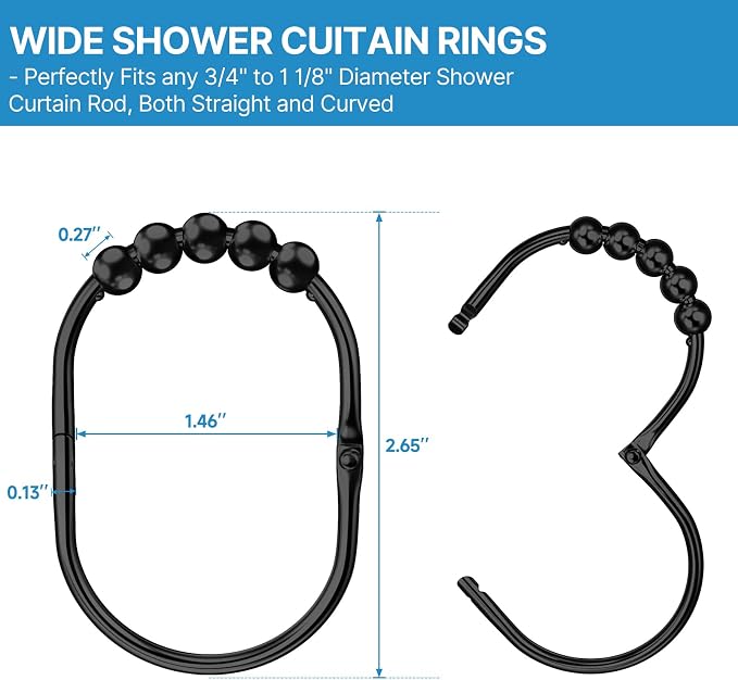 MENGJINGO 12PCS Wide Shower Curtain Hooks Rings, Rust Proof Stainless Steel | - Image 4