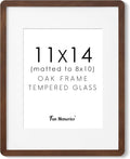 11x14 Picture Frame, Solid Oak Wood Frame 11 x 14 for Wall, Rustic Wooden Frames 11 by 14 with Tempered Glass, 11x14 Frame with Mat for 8x10, Home Decor Photo Frames 11"x14", Walnut Color, 1 Pack