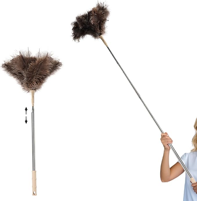THARAHT Extendable Ostrich Feather Duster up to 27-94 inches Fluffy Feathers by THARAHT