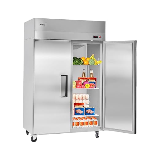 VEVOR Commercial Reach-In Refrigerator 48" W, 33 Cu.Ft Stainless Steel Upright Refrigerator with Double Glass Doors, Auto-Defrost, 6 Adjustable Shelves, 32 to 50℉ Temp Control, UL Certified