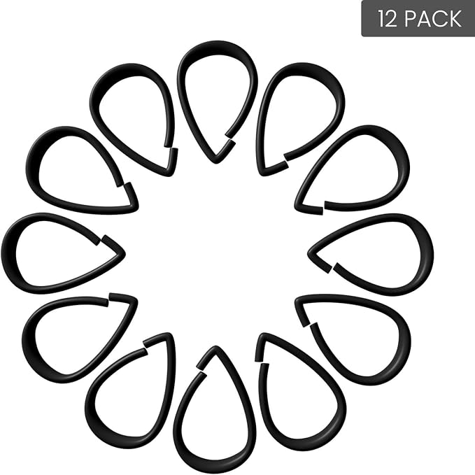 Top-spring Black Shower Curtain Hooks 12Pcs Drop Shaped Hooks - Image 7