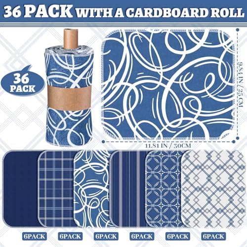 36 Pack Reusable Cloth Kitchen Paper Towels, Geometric Style - Image 3