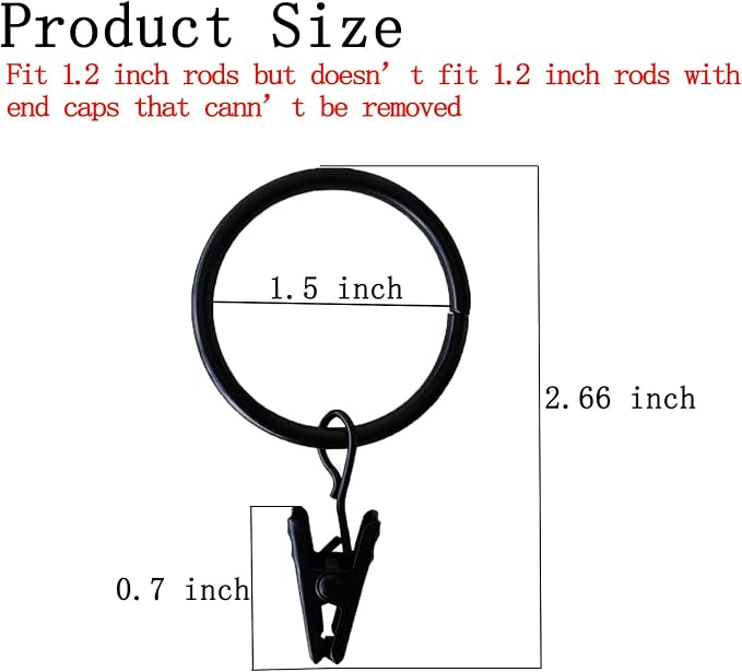 100 Pack Curtain Rings with Clips, Window Clip Rings Black Curtain Hooks - Image 2