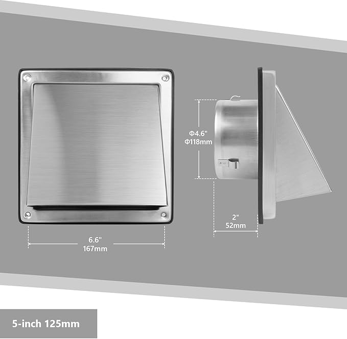 5 Inch Dryer Vent Cover Outside Stainless Steel Wall Vent with Removable Cover and Insect Screen Mesh