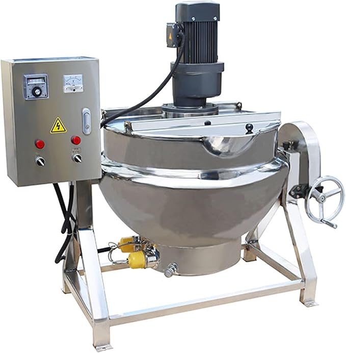Jacketed Kettle 26.5Gallon Jacketed Kettle Large Electronic Tilting Sugar Jam Gas Boiling Machine Commercial Electric Jacketed Pot with Stirring and Edge Scraping 220V 60HZ Three-phase 1100W