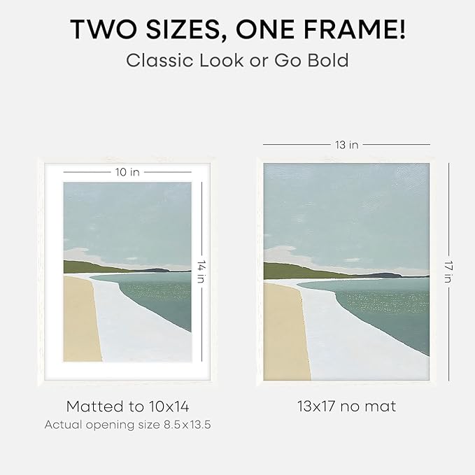 Homeforia 13x17 White Picture Frame, High End Oak 13x17 White Wooden Poster Frames with Mat 10x14 for Print, 13 x 17 Wood Frame Matted to 10 x 14 Photo, 17x13 Frame, Tempered Glass, Wall Kit, Set of 2