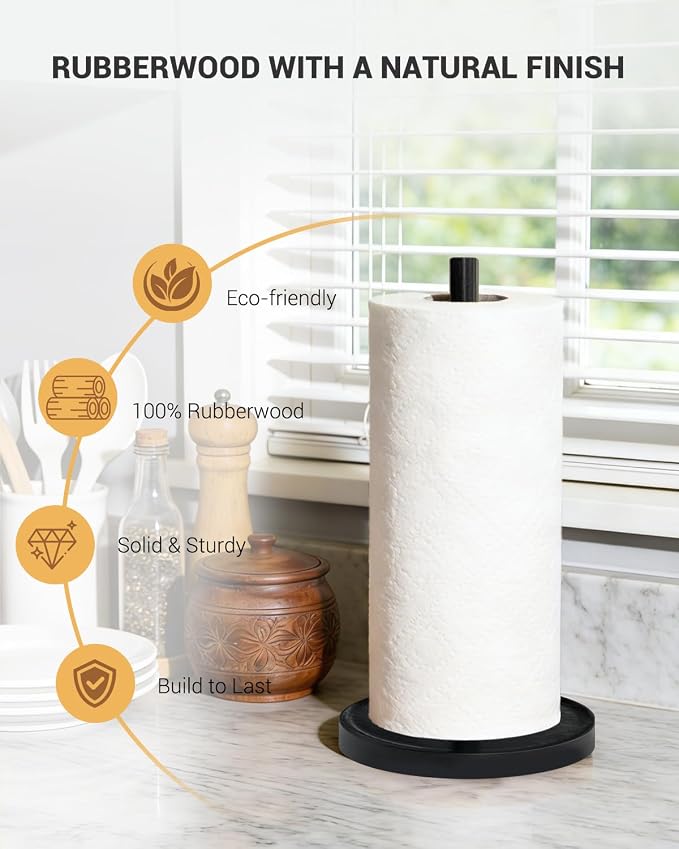NESAPTO Paper Towel Holder Countertop, Wooden Freestanding Paper Towel Stand - Image 5