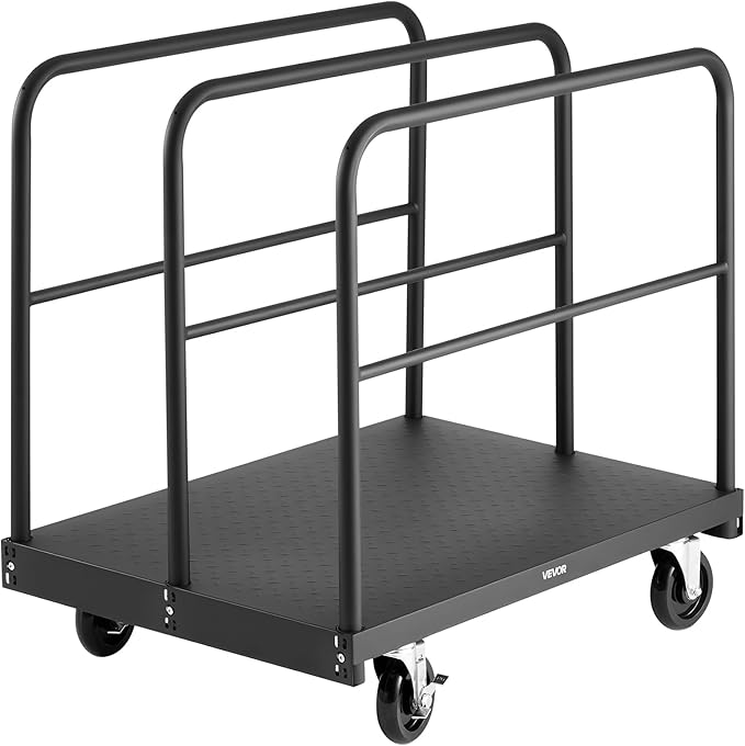 VEVOR Drywall Cart Dolly, 1800 lbs Load Capacity, 2-in-1 Steel Panel Truck Cart with 5 inch Swivel Casters, 36 x 24 inch Platform Truck with 4 Side Handrails for Factory, Warehouse, Garage, Black