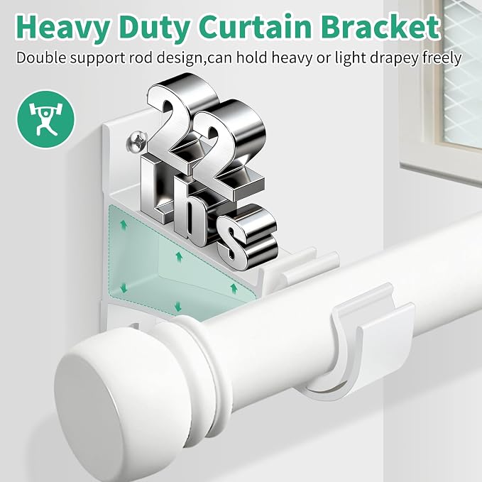 KOLAKO Curtain Rod Bracket, 1 Inch Heavy Duty Curtain Rods Holder Hooks Wall - Image 5