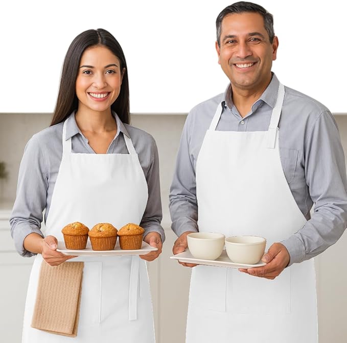 Native Fab Kitchen Apron 2 Pack - 100% Cotton Adjustable, Durable Apron with Pockets, Perfect for Cooking, Baking, Grilling