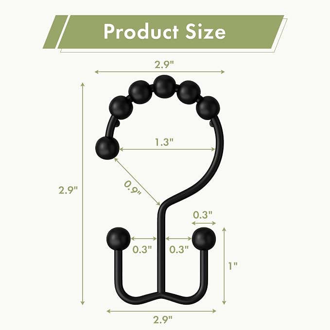 Amazer Shower Curtain Rings, Rust-Resistant Metal Double Shower Hooks - Image 2