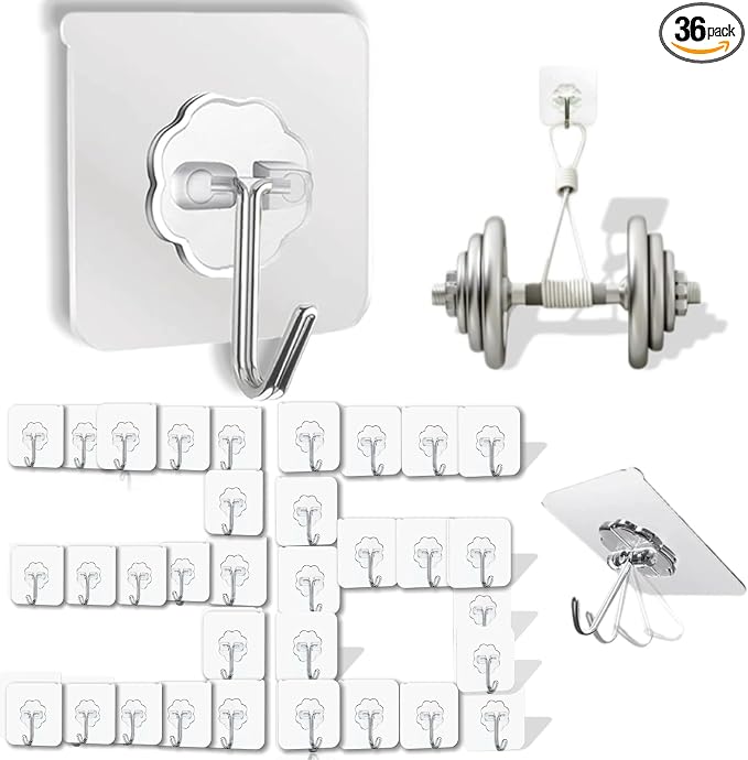 DDMY Clear Adhesive Hooks Heavy Duty Walls Hook 36 Pack by DDMY