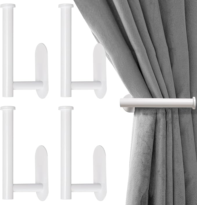 Adhesive Curtain Holdbacks No Drill, Wall Mounted Curtain Tie Backs Hooks by ForaBetterLiving