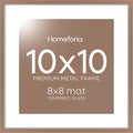Homeforia 10x10 Mocha Picture Frame, High End Metal 10 by 10 Square Frames with Mat 8 x 8 Opening, 10by10 Poster Frames Matted to 8x8 Photo, Wall or Tabletop Frames, Tempered Glass, Wall Kit, Set of 1