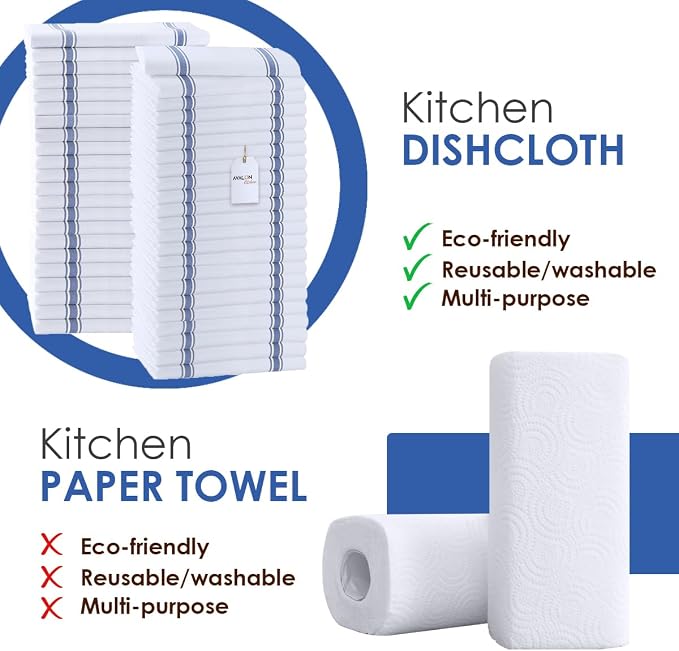 Dish Towels 45 Pack Blue Stripe 100% Cotton Kitchen Towel 15x25 Inch Tea Towels - Image 2