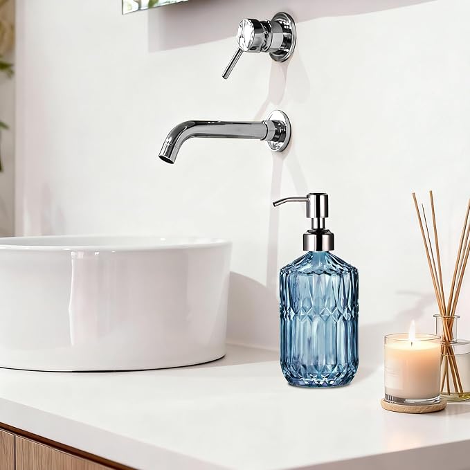 COHOSEGE 17 Oz Blue Glass Kitchen Soap Dispenser - Image 6