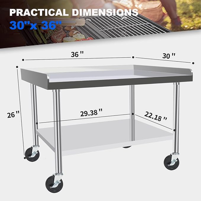 Commercial-Grade Stainless Steel Workstation Table with Under Shelf & Lockable Casters (30"x36"x26")