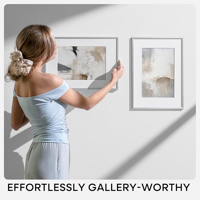 Homeforia 16x24 Silver Picture Frames, High End Metal 16x24 Poster Frame with Mat 12x18 in Photo, 16 x 24 Silver Frame Matted to 12 by 18 Print, 24x16 Hanging Frame, Tempered Glass, Wall Kit, Set of 3