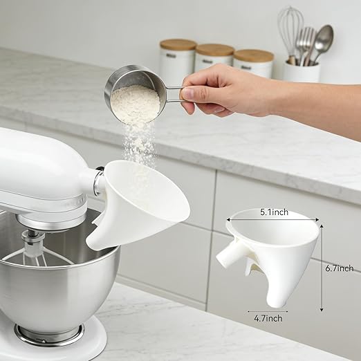 Flour Funnel for Kitchen Aid Mixers – Stand Mixer Attachment for Easy Pouring of Flour and Eggs, Prevents Spills and Mess, Anti-Splash Accessory for Convenient Home Baking