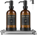 Luxspire 17 oz Glass Liquid Soap Dispenser Set, Amber + Dark Gray, 2 Pack | by Luxspire