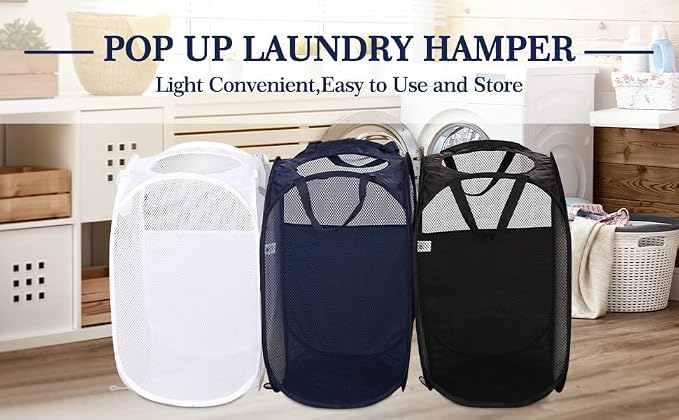 AQQA 9 Pcs Mesh Popup Laundry Hamper Set, Durable Handles, Sturdy Mesh - Image 5
