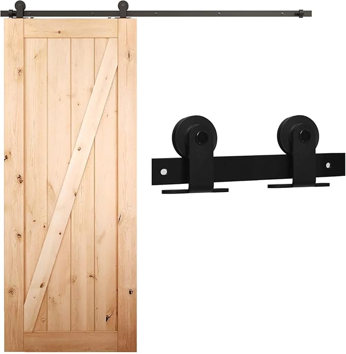 CCJH 8.2FT Sliding Barn Door Hardware Kit, Heavy Duty, Smoothly and Silently, Easy to Install, Fit 49.2" Width Single Door Panel, T-Shaped Style Black