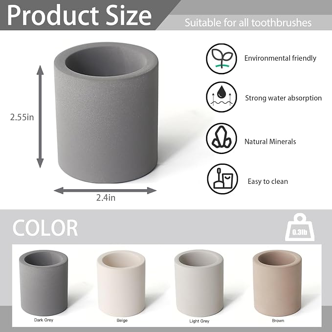 Diatomite Toothbrush Holder, Quick Dry Bathroom Stand | Water Absorbing - Image 3