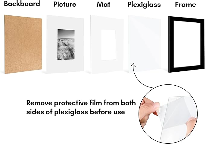 Americanflat 5.5x6.5 Picture Frame with Plexiglass - Set of 5 - Use as 2.5x3.5 Frame with Mat or Display 5.5x6.5 Photo Without Mat - Galleria Collection - Picture Frames for Tabletop or Wall - Black