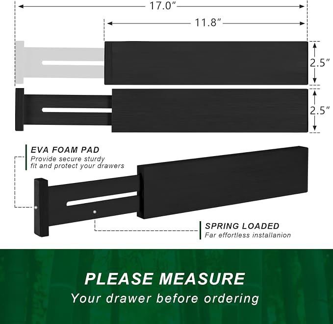 4 Pack Bamboo Drawer Dividers 2.6" High, Adjustable from 12 Inch to 17 Inch | - Image 9