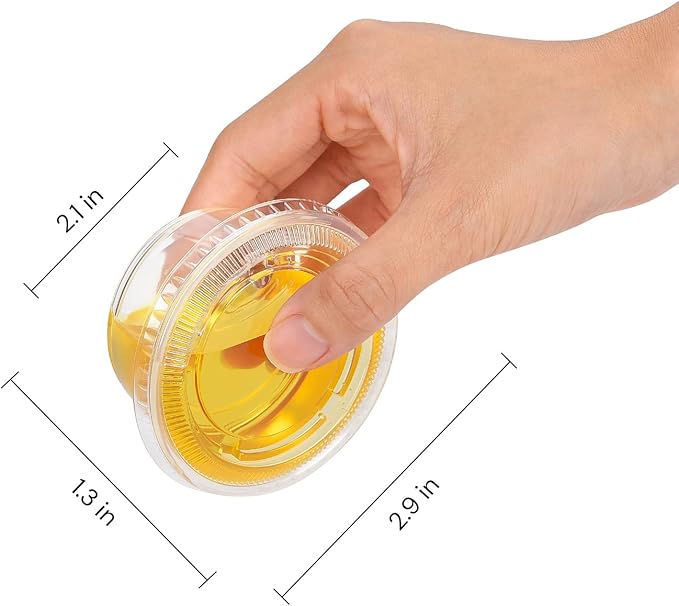 EDI Clear Disposable Plastic Portion Cups with Leakproof Lids | Jello Shot & Condiment Cups | 3.25 OZ, 100 Sets | BPA Free & Recyclable
