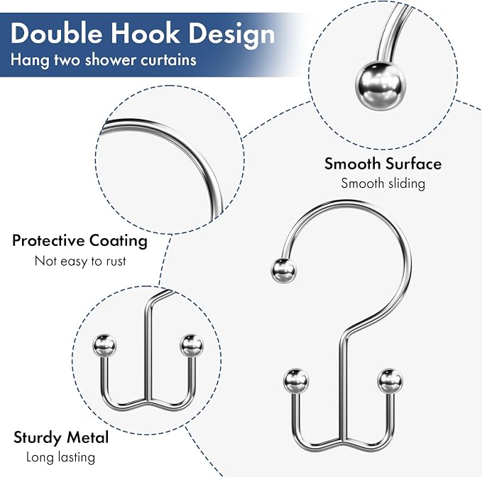 Bathway Shower Curtain Hooks Chrome Shower Curtain Rings, Metal Shower Hooks - Image 6