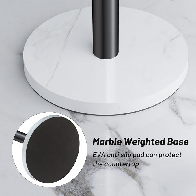 VEHHE Marble Black Paper Towel Holder, Weighted Base & EVA Non-Slip Pad - Image 3