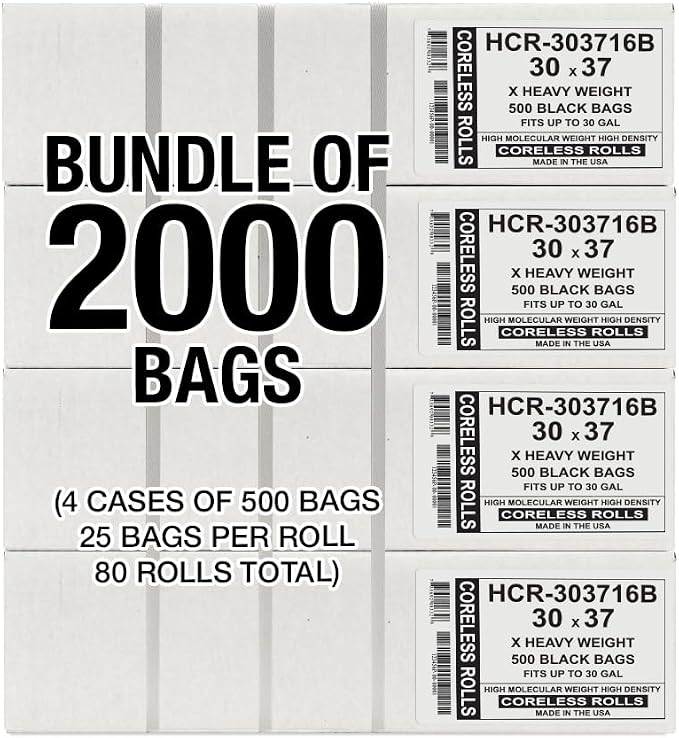 Aluf Plastics 30 Gallon 16 Micron Black Trash Bags 30" x 37" 2000 Bags - Image 2