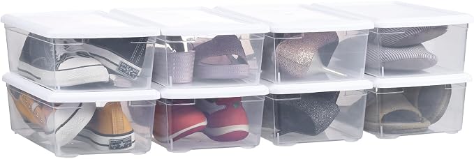 6 Quart Stackable Plastic Storage Shoebox, BPA-Free Nestable Container by OMNISAFE